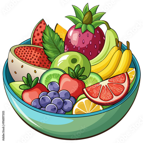 Bowl of Fresh Fruits with Watermelon, Banana, Grapes, and More