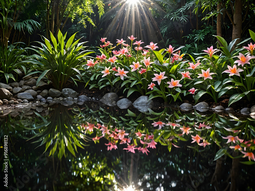 Experience the vibrant beauty of colorful spring flowers in full bloom, creating a stunning and serene garden backdrop. Perfect for nature lovers. AI Generative.