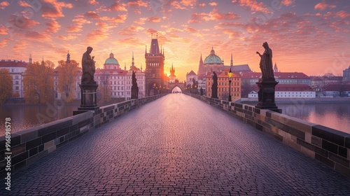 Charles Bridge at Sunrise, Prague, Czech Republic