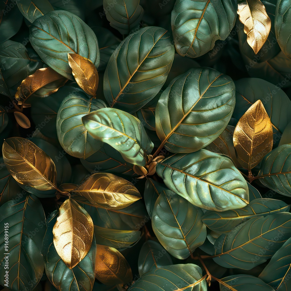 custom made wallpaper toronto digitaldeep green leaves texture background and golden luxury details