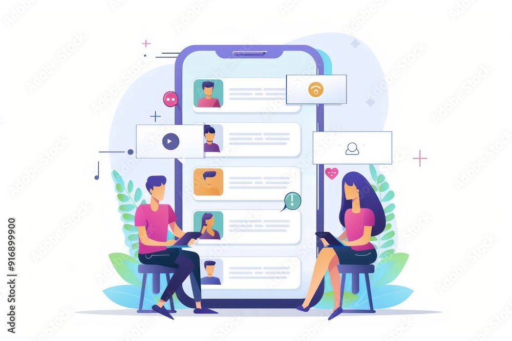 ui illustration of people chatting in simple graphics on a white background ui illustration of people chatting in simple graphics on a white background