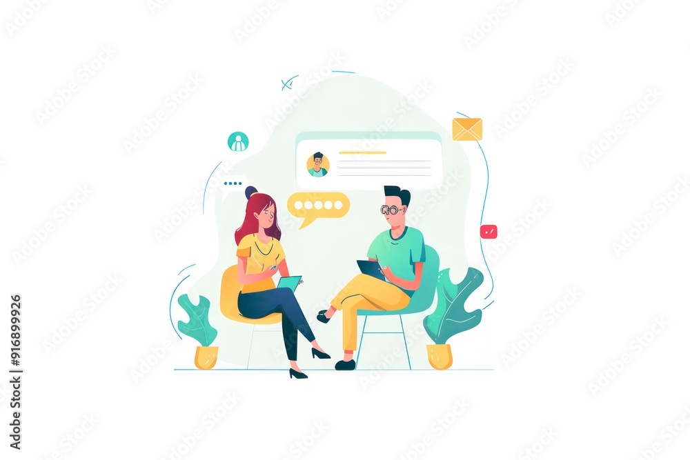 ui illustration of people chatting in simple graphics on a white background ui illustration of people chatting in simple graphics on a white background