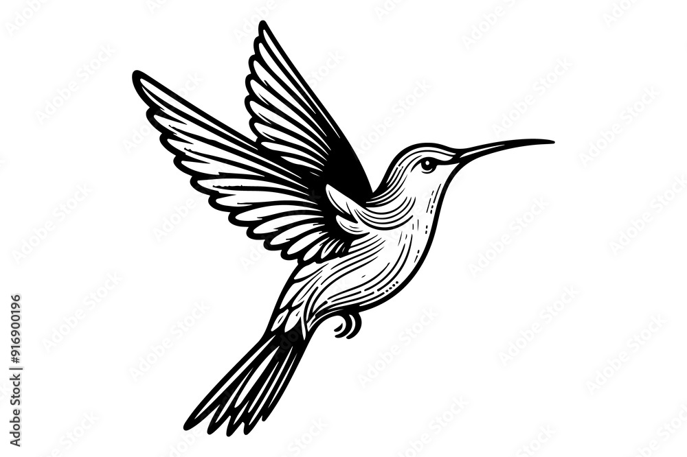 Obraz premium line art of a hummingbird silhouette vector art illustration isolated on transparent background - Generative AI