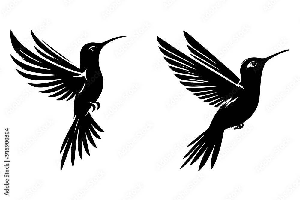 Obraz premium line art of a hummingbird set silhouette vector art illustration isolated on transparent background - Generative AI