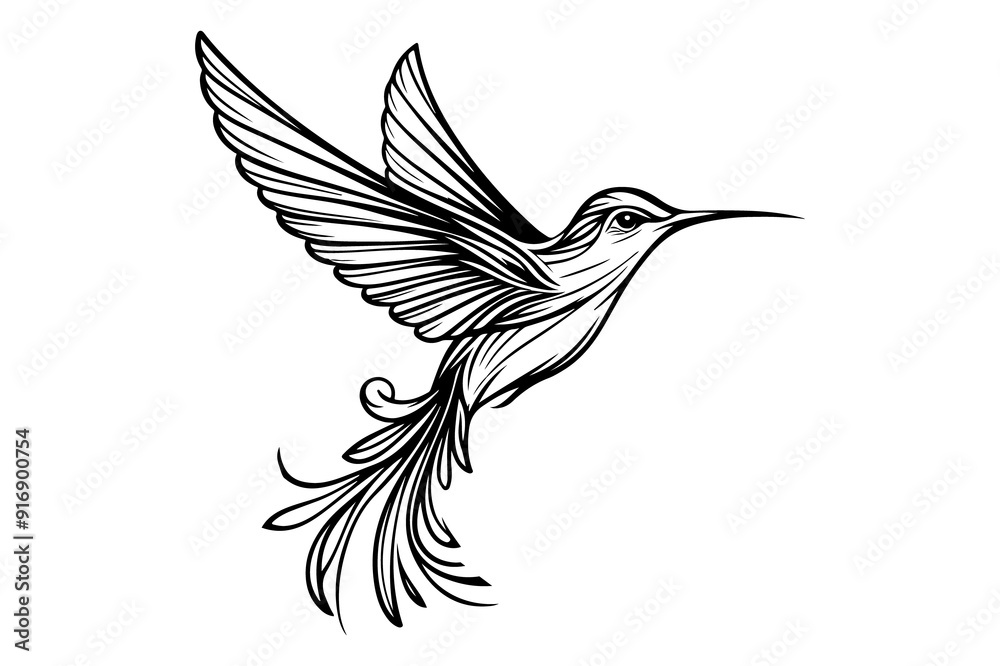 Obraz premium line art of a hummingbird silhouette vector art illustration isolated on transparent background - Generative AI