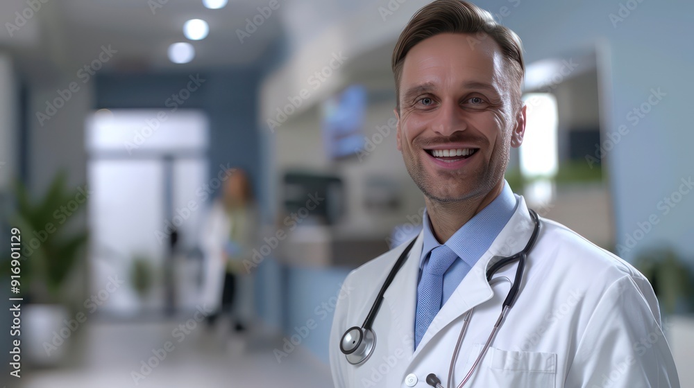 happy doctor on his workplace happy doctor on his workplace