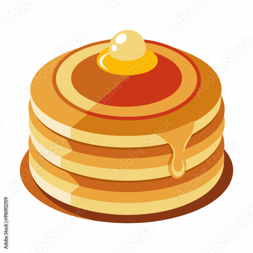 A Stack of Pancakes with Butter and Syrup Drizzle