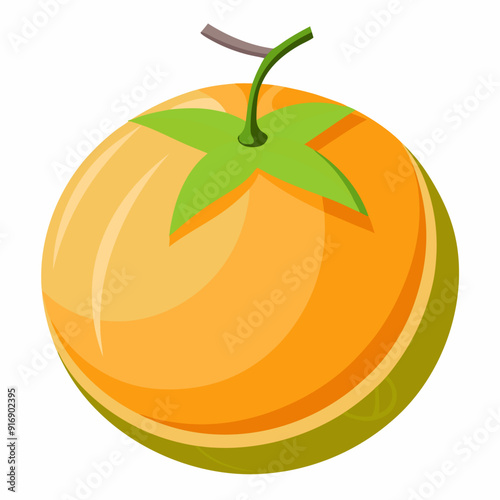 A Single Ripe Orange With A Green Stem