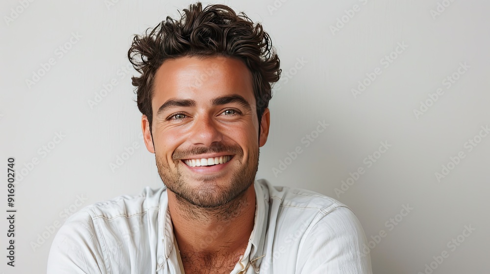 Obraz premium photo of portrait of handsome happy smiling man isolated on white background, elegant