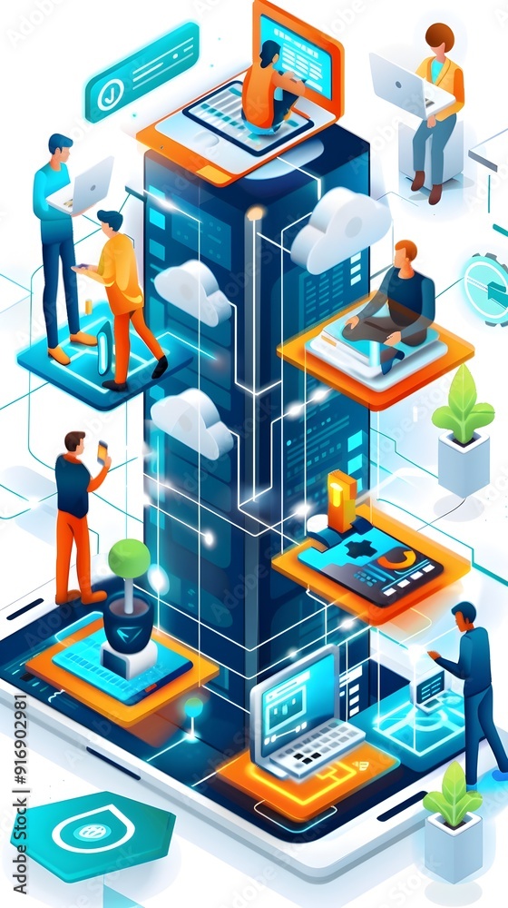 Cloud Computing Network and People Working on Digital Devices.