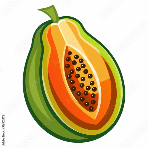 Half of a Ripe Papaya with Black Seeds
