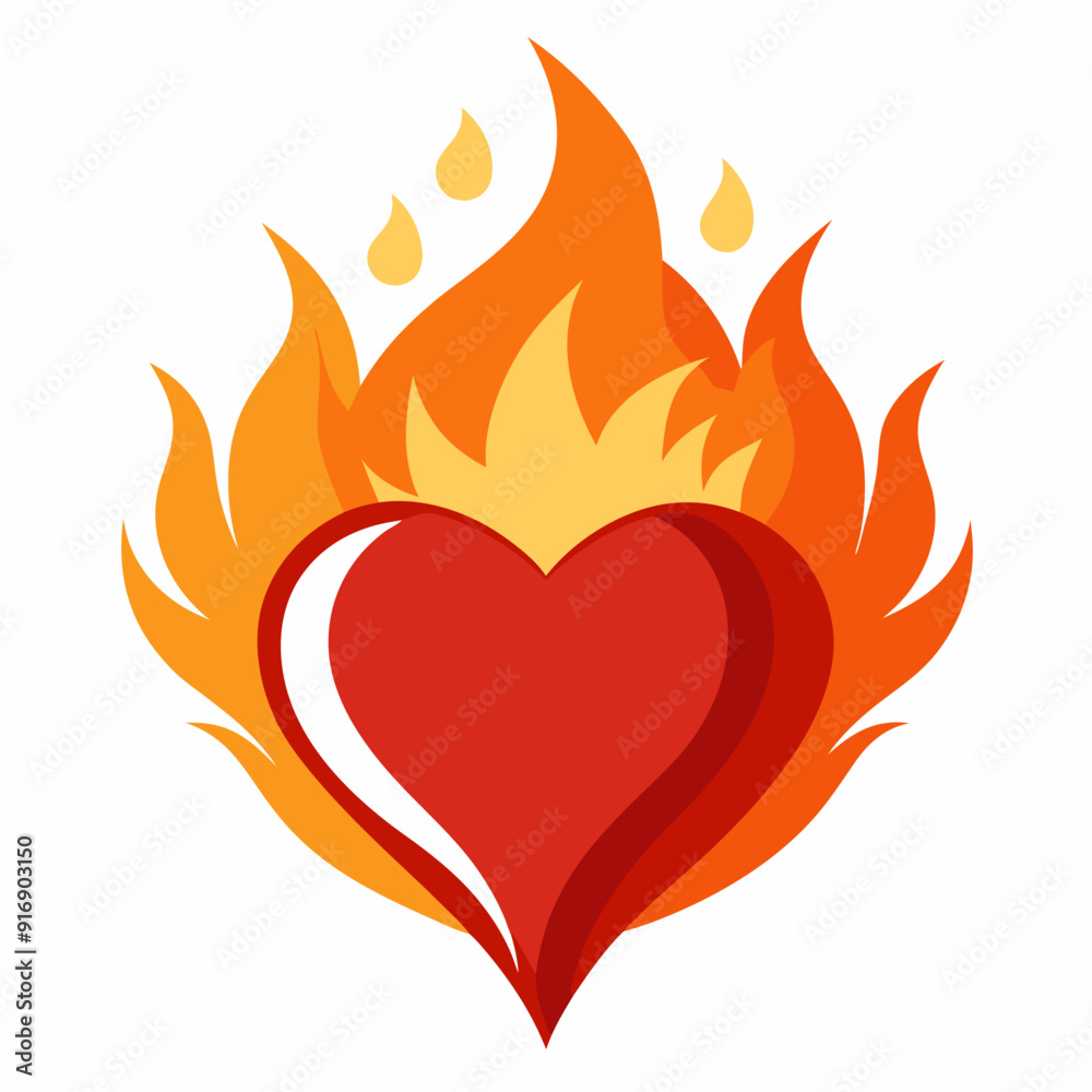 Red Heart Surrounded by Fiery Orange Flames Red Heart Surrounded by Fiery Orange Flames