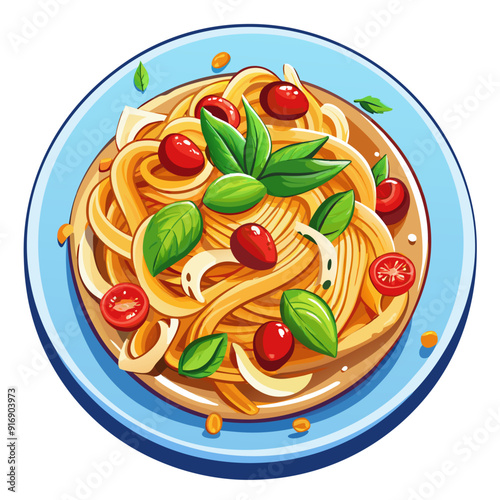 A Plate of Spaghetti with Tomatoes and Basil