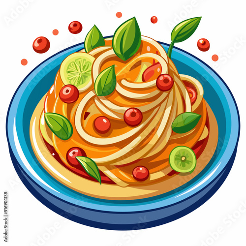 A plate of spaghetti with cranberries, lemon, and basil
