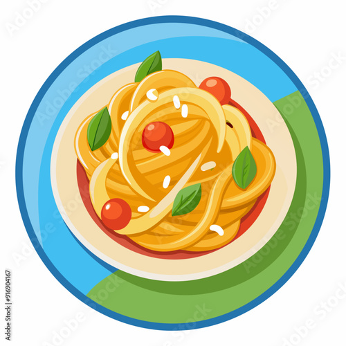 Plate of Spaghetti with Cherry Tomatoes and Basil