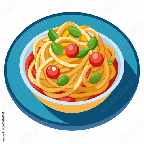 A Plate of Spaghetti with Tomato Sauce, Cherry Tomatoes, and Basil