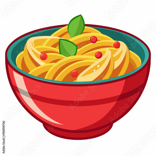 A Bowl of Noodles with Basil and Red Peppercorns