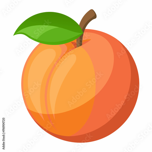 A Single Peach with a Green Leaf