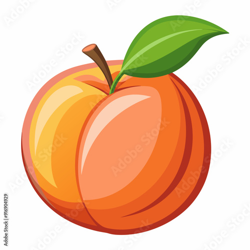 A Single Ripe Peach with a Green Leaf