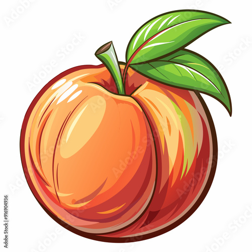 A Single Ripe Peach with Green Leaves