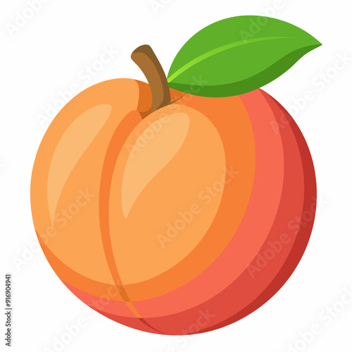 A Single Ripe Peach with a Green Leaf