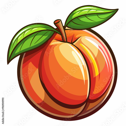 A Single, Ripe Peach with Green Leaves