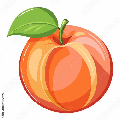 A Single Ripe Peach with a Green Leaf
