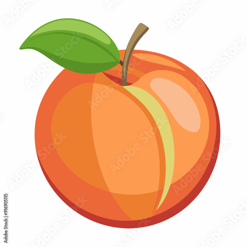 A Single Ripe Peach with a Green Leaf