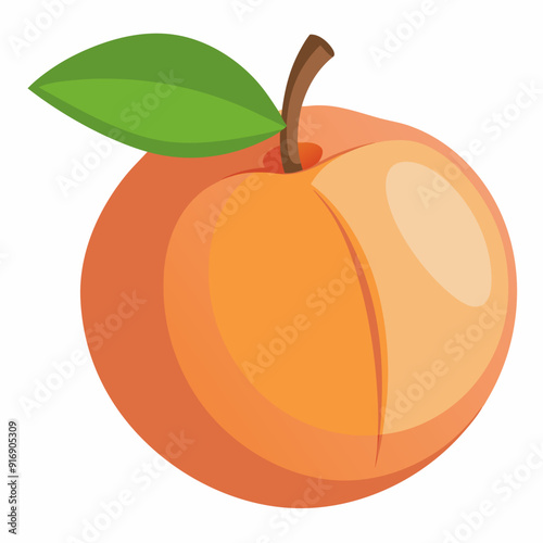 A Single Ripe Peach with a Green Leaf