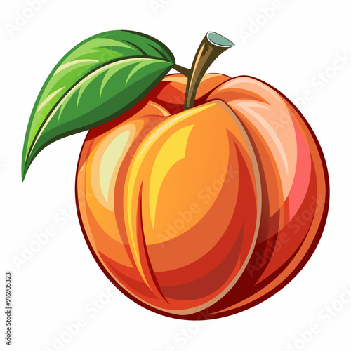 A Single Ripe Peach with a Green Leaf