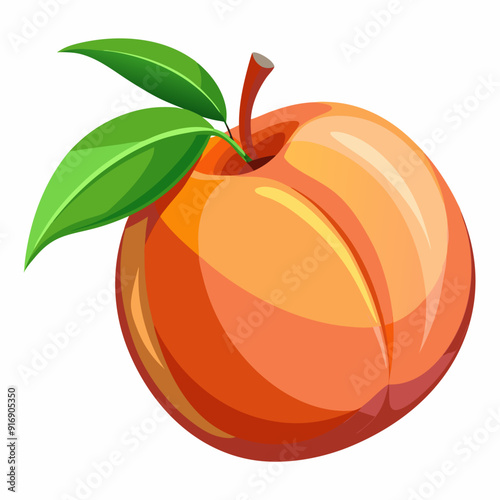 A Single Ripe Peach with Green Leaves
