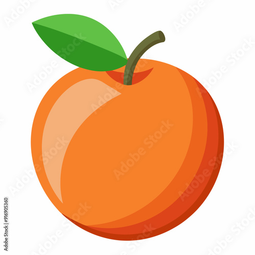 A Single Orange with a Green Leaf and Stem