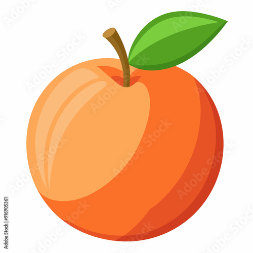 A Single Orange Peach with a Green Leaf