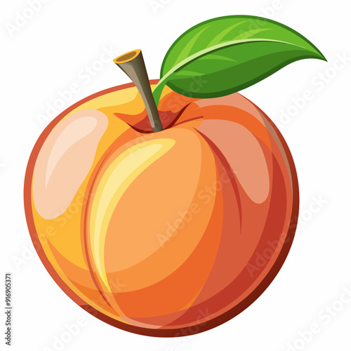 A Ripe Peach with a Single Green Leaf