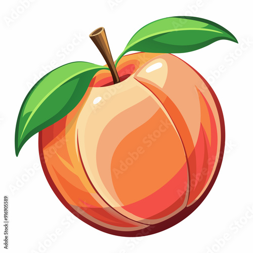 A Single, Ripe Peach with Green Leaves