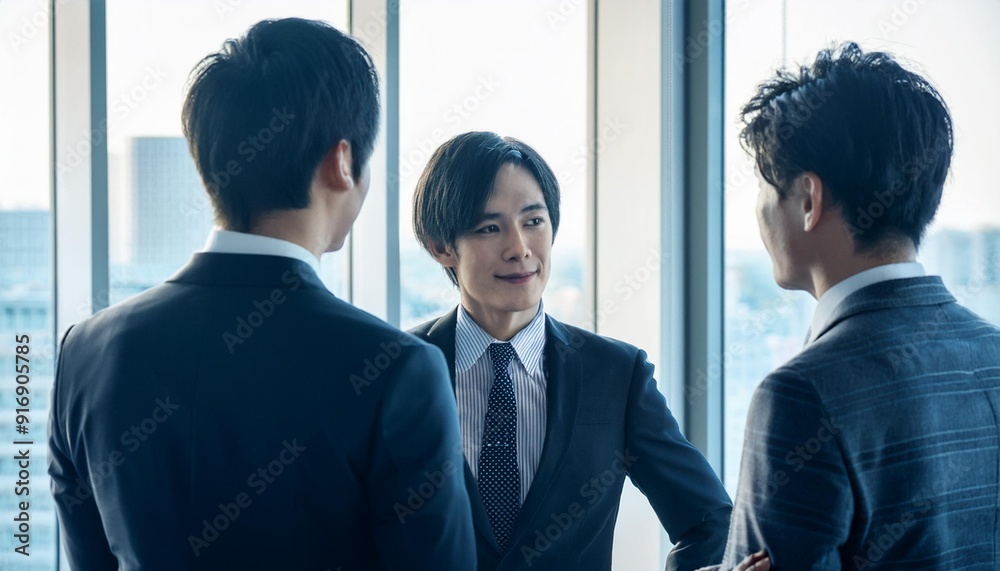 オフィスで会話する男性たち オフィスで会話する男性たち