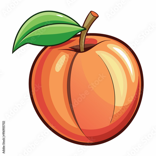 A Single, Ripe Peach with a Green Leaf