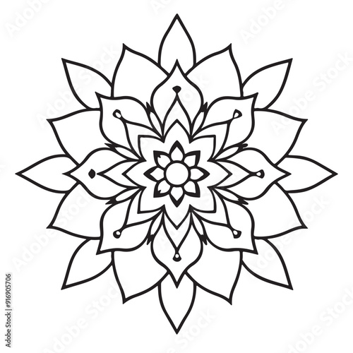 abstract  wild Mandela design pg, adult anti-stress coloring page in line art, floral pattern coloring sheet.