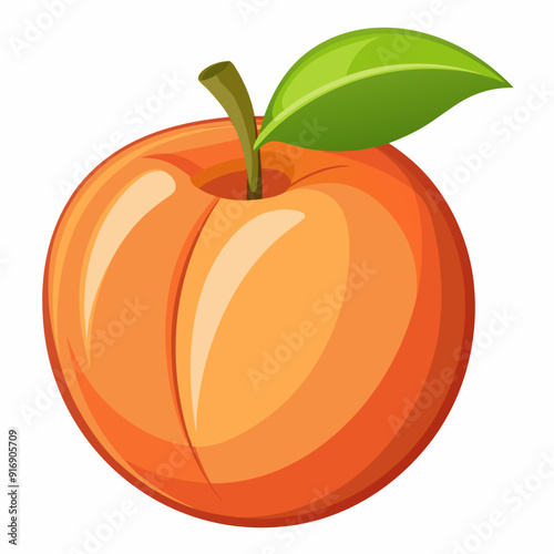 A Single, Ripe Peach with a Green Leaf