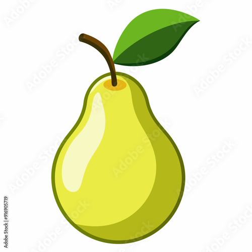 A Single Green Pear with a Leaf