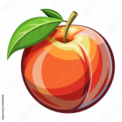 A Single Ripe Peach with a Green Leaf