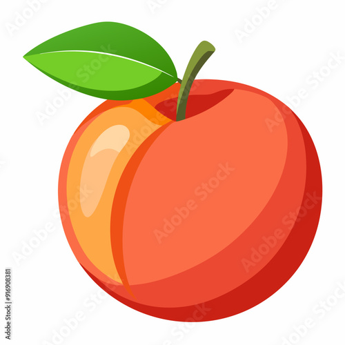 A Single Red Peach with a Green Leaf