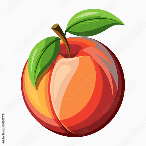 A Single Peach with Green Leaves