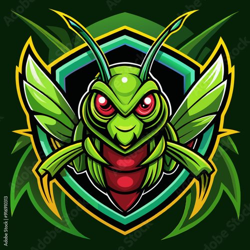 Grasshopper mantis mascot esport game logo illustration for sport game team