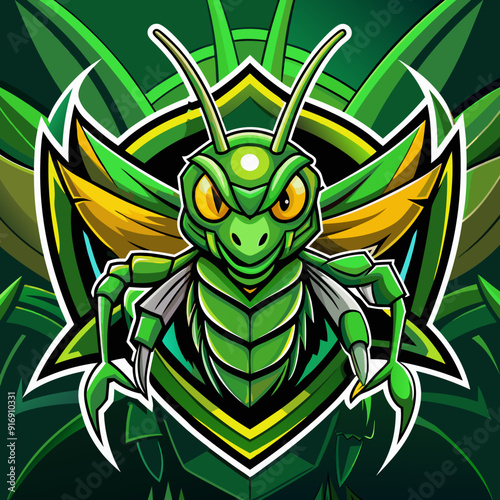 Grasshopper mantis mascot esport game logo illustration for sport game team
