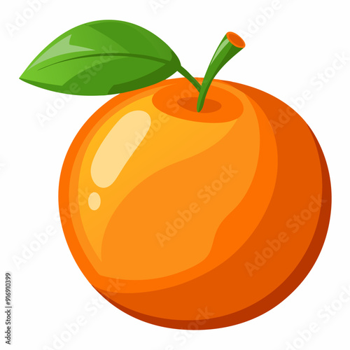 A Single Orange with a Green Leaf on Top