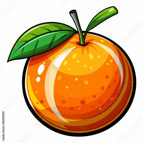 A Whole Orange with a Green Leaf
