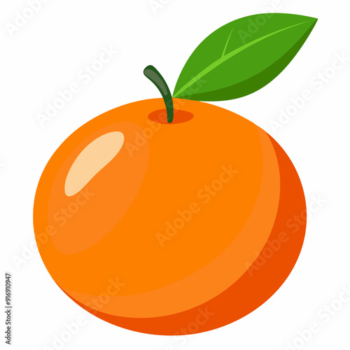 A Single Orange with a Green Leaf