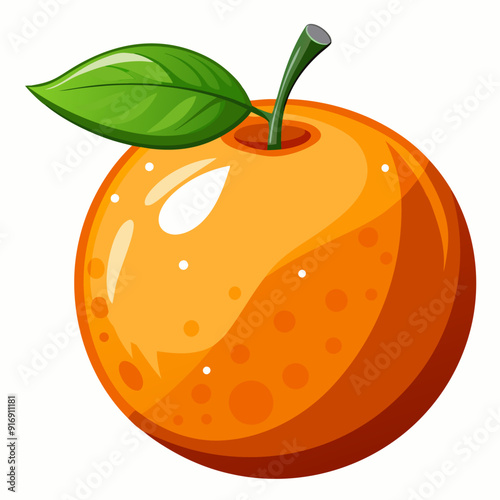 A Single Orange with a Green Leaf on a White Background