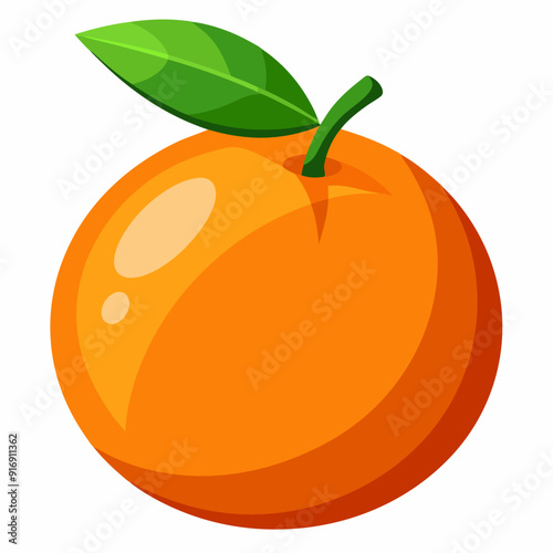 A Single Orange Fruit with a Green Leaf